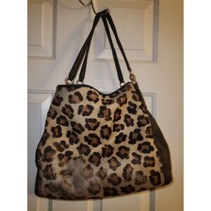 COACH FUR RUBBED OFF Madison Leopard Shoulder Bag Leather Large Authentic Rare